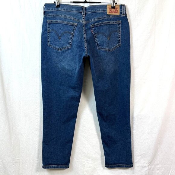 Levis Boyfriend Jeans Women Sz 32x27 Mid-Rise Tapered Medium Wash Stretch Denim - Picture 4 of 10
